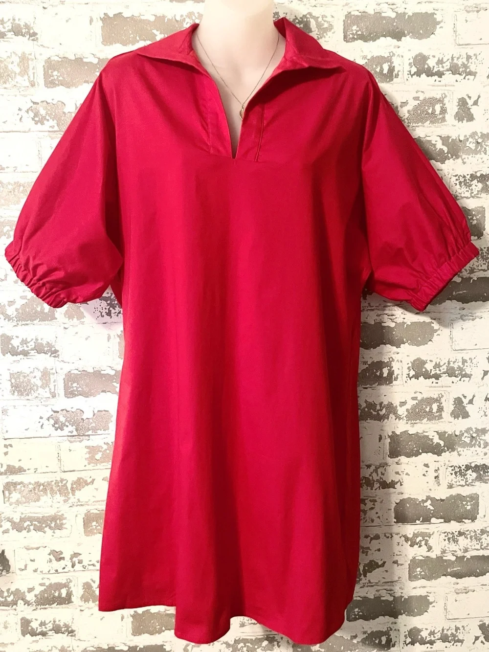 Red Puff Sleeve Cotton Mini Dress Cottagecore Summer Small USA 4th